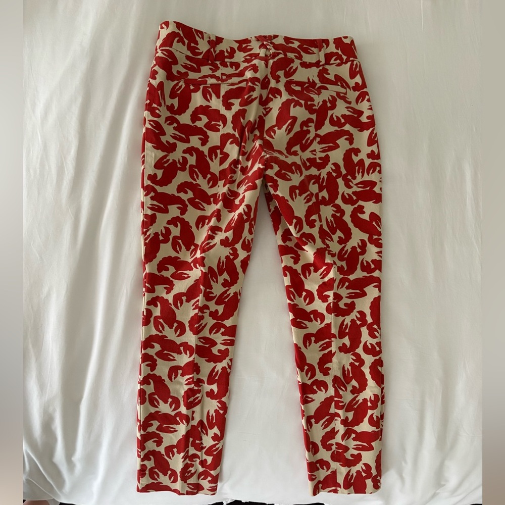 Anthropologie Red and Cream Lobster Pants, The Essential Slim, Women’s US 6